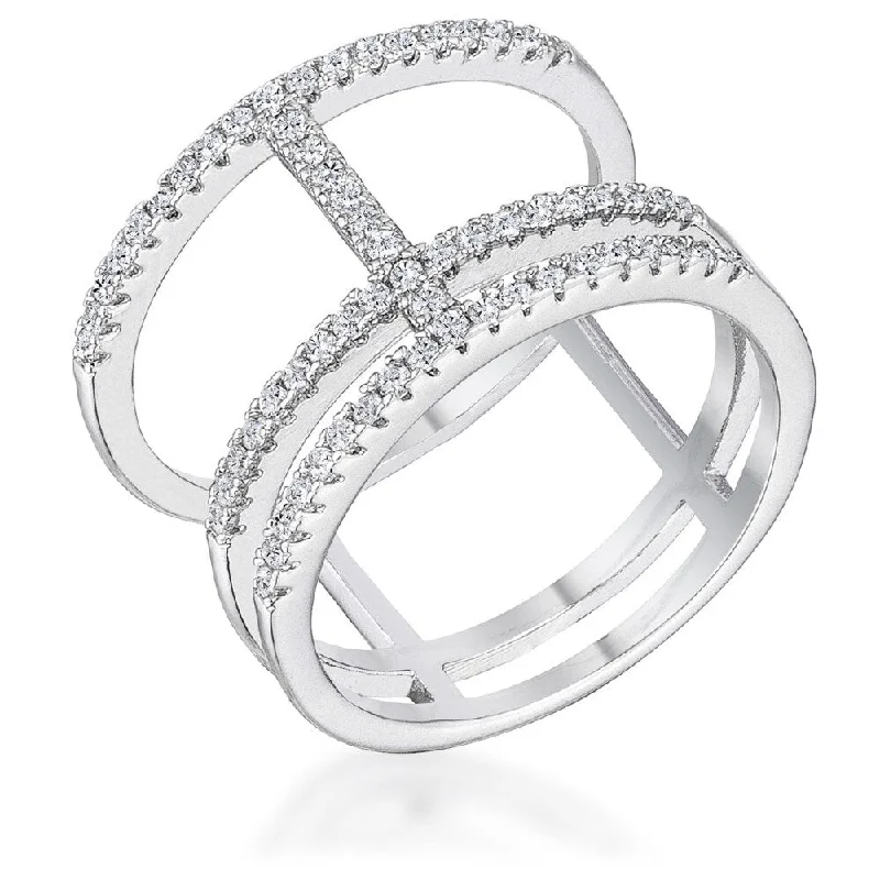 Smooth-cut ring-0.5Ct Rhodium Parallel Ring with Brilliant CZ