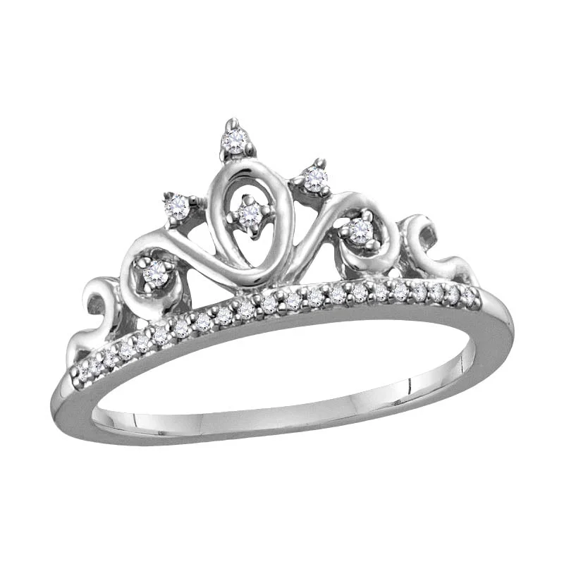 Broad shank ring-1/10 CTW Diamond Tiara Crown Ring in 10KT White Gold