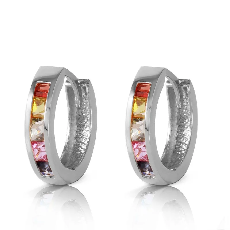 Light-etched earrings-1.3 Carat 14K Solid White Gold Color Palette Multicolor Sapphire Earrings