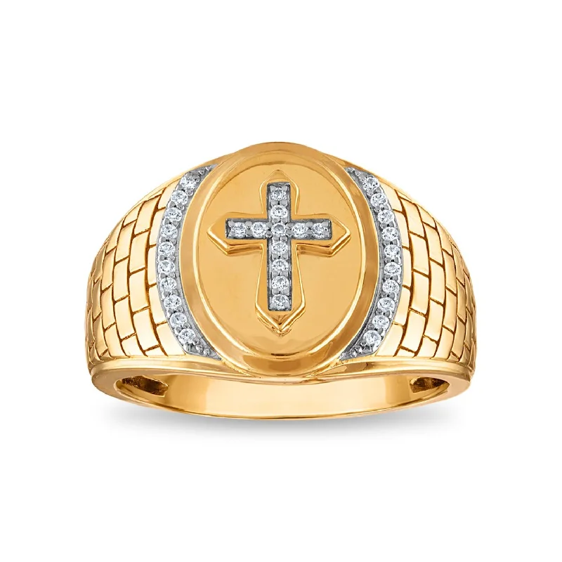 Arced gem ring-1/6 CTW Diamond Cross Oval Ring in 10KT Yellow Gold