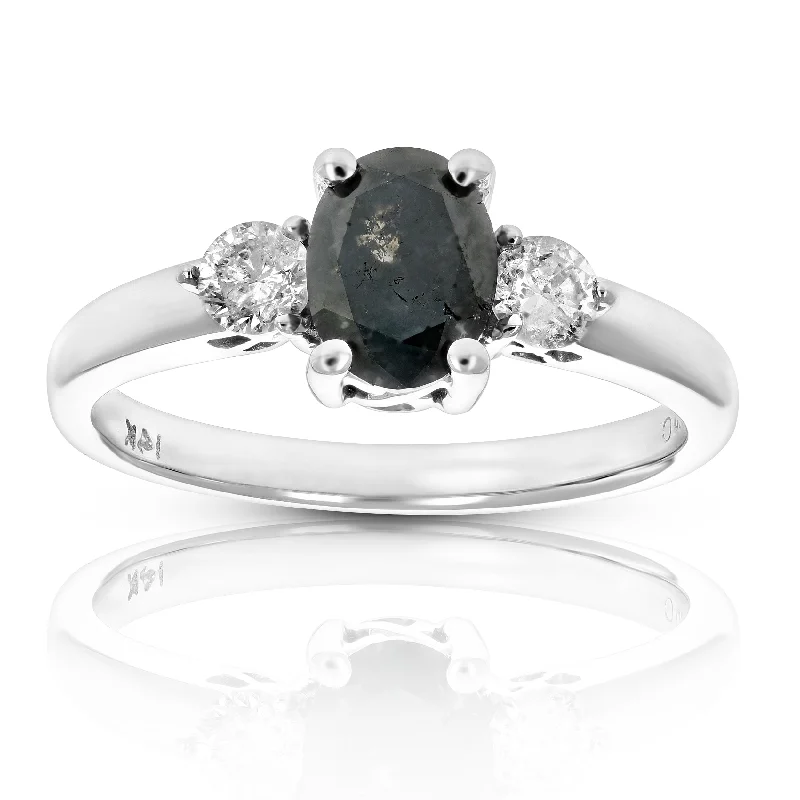 Eight-gem ring-1.93 cttw Black Diamond 3 Stone Ring 14K White Gold Engagement