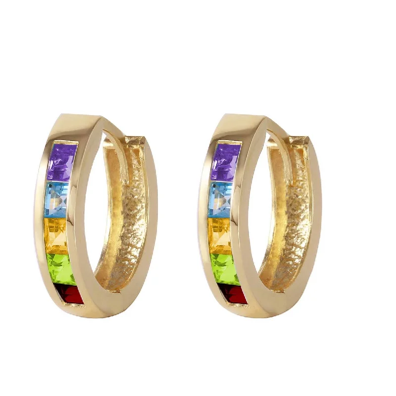 Shiny molybdenum earrings-1 Carat 14K Solid Yellow Gold Hoop Huggie Earrings Multi Gemstones