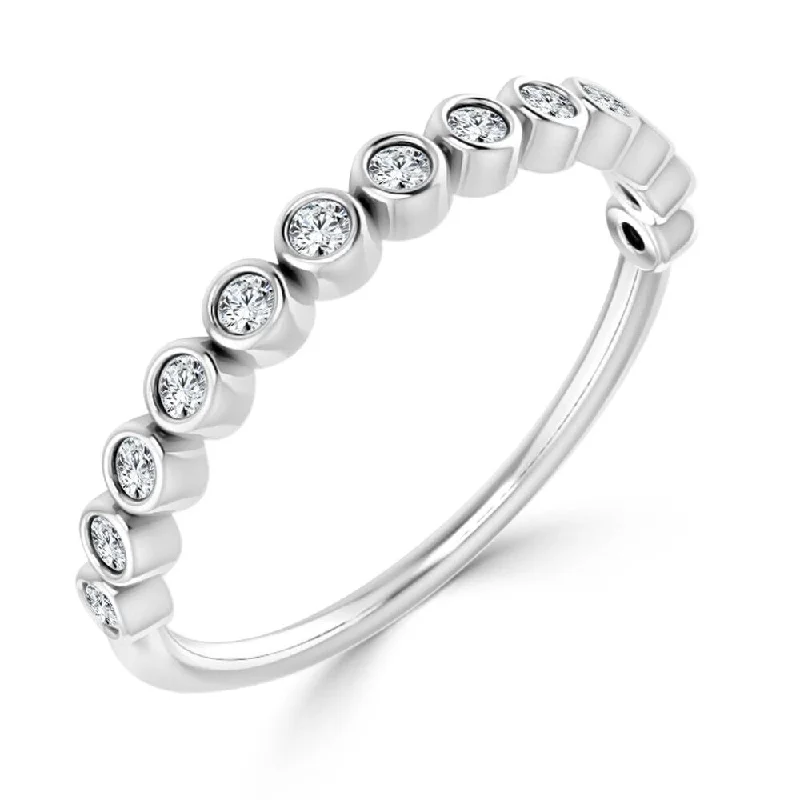 Narrow-tier ring-10K Gold Stackable 1/5ct TDW Delicate Bezel Set Diamond Wedding Band by Auriya