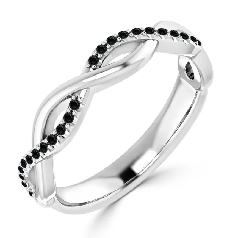 Subtle silver ring-10K Gold Stackable 1/8ct TDW Infinity Inspired Black Diamond Wedding Band by Auriya