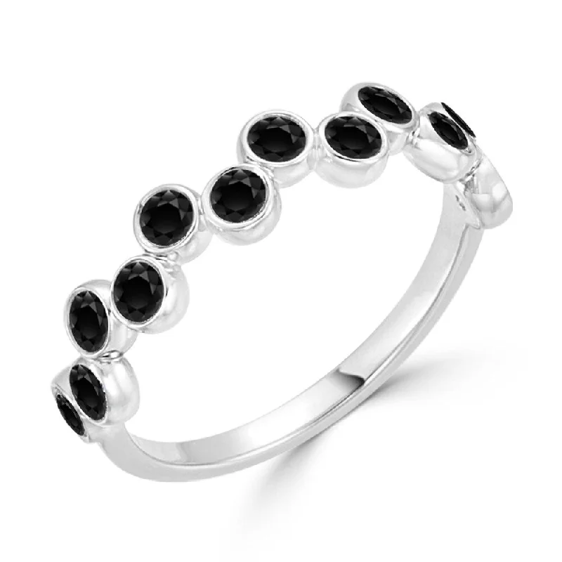 Droplet ring-10K Gold Stackable 3/4ct TDW Bubble Round Black Diamond Wedding Band by Auriya