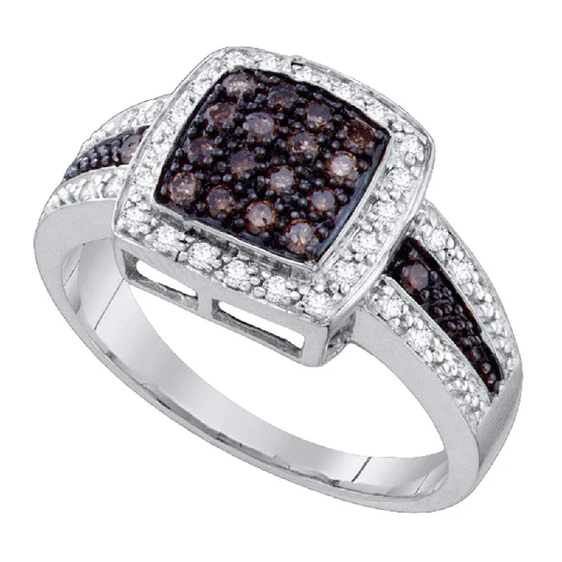 Coarse stone ring-10k White Gold Brown Diamond Womens Cluster Square-shape Cocktail Ring 1/2 Cttw