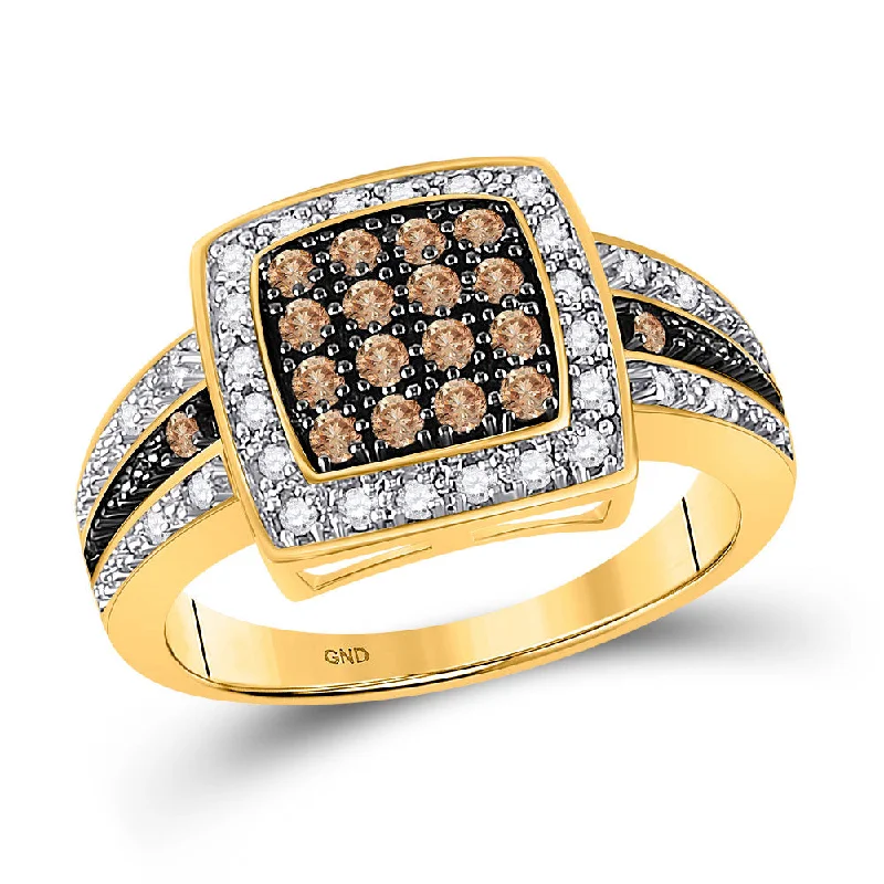 Open-cloud ring-10k Yellow Gold Brown Diamond Womens Cluster Square-shape Cocktail Ring 1/2 Cttw