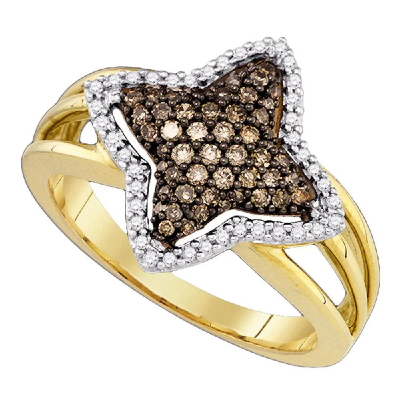 Glinting silver ring-10k Yellow Gold Brown Diamond Womens Star-shape Fancy Cluster Ring 3/8 Cttw