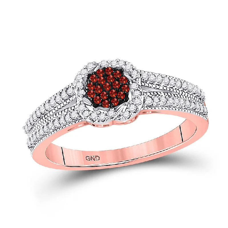 Welded gold ring-10kt Rose Gold Womens Round Red Color Enhanced Diamond Cluster Ring 1/4 Cttw