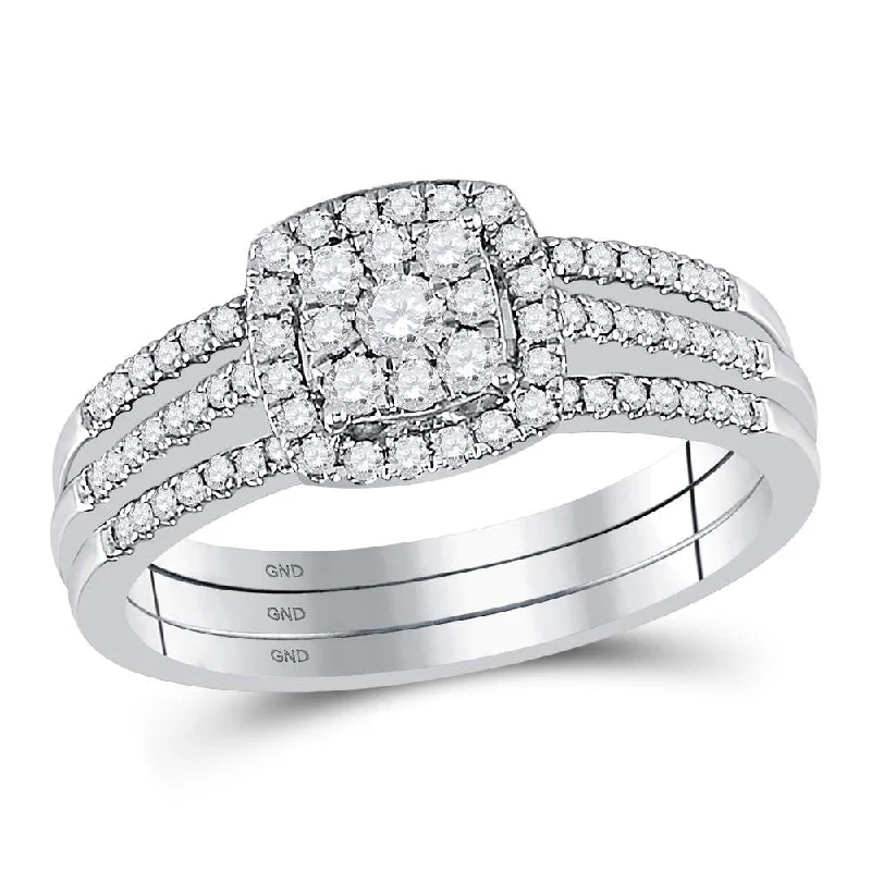 Rustic finish ring-10kt White Gold Round Diamond 3-Piece Bridal Wedding Ring Band Set 1/2 Cttw