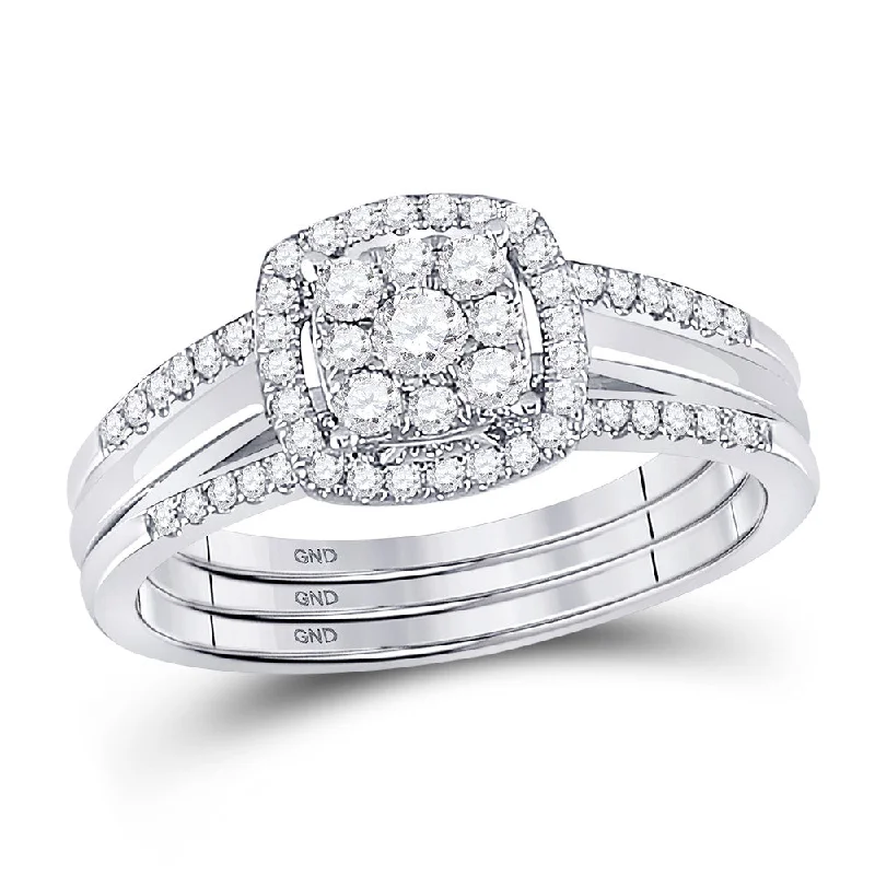 Pine cluster ring-10kt White Gold Round Diamond 3-Piece Bridal Wedding Ring Set 1/2 Cttw