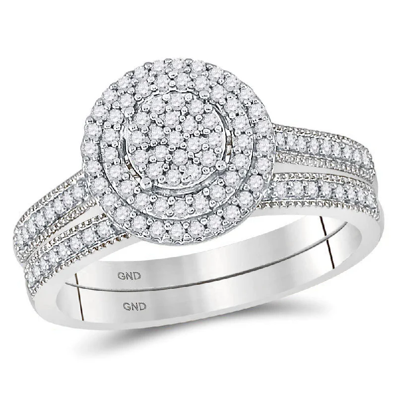 Coarse stone ring-10kt White Gold Round Diamond Cluster Bridal Wedding Ring Band Set 1/3 Cttw