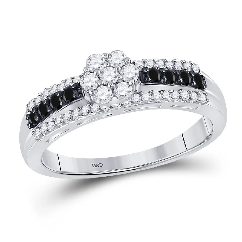 Tall gem ring-10kt White Gold Womens Round Black Color Enhanced Diamond Cluster Ring 1/2 Cttw