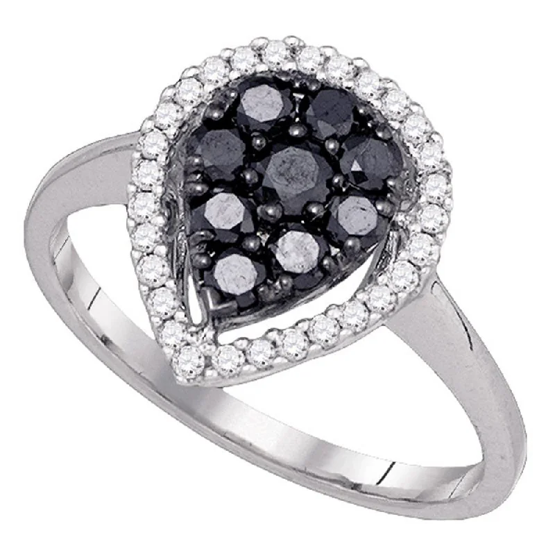 Open-cloud ring-10kt White Gold Womens Round Black Color Enhanced Diamond Cluster Ring 3/4 Cttw