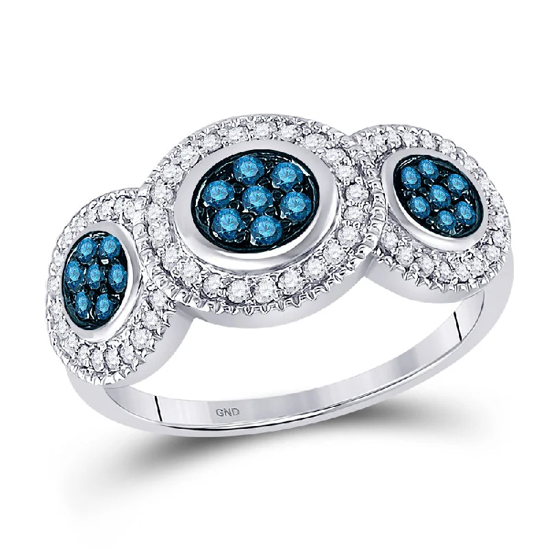 Worn-edge ring-10kt White Gold Womens Round Blue Color Enhanced Diamond Cluster Ring 1/2 Cttw