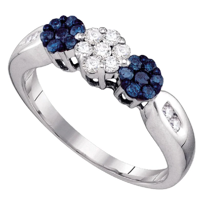 Thick-set pave ring-10kt White Gold Womens Round Blue Color Enhanced Diamond Cluster Ring 1/2 Cttw