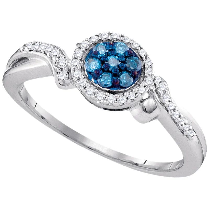 Subtle filigree ring-10kt White Gold Womens Round Blue Color Enhanced Diamond Cluster Ring 1/4 Cttw