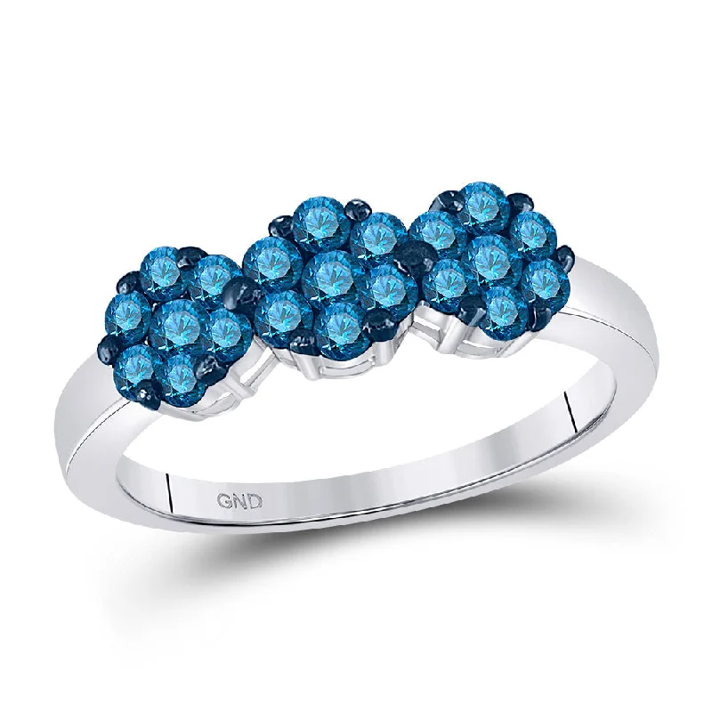 Smooth rim ring-10kt White Gold Womens Round Blue Color Enhanced Diamond Cluster Ring 3/4 Cttw