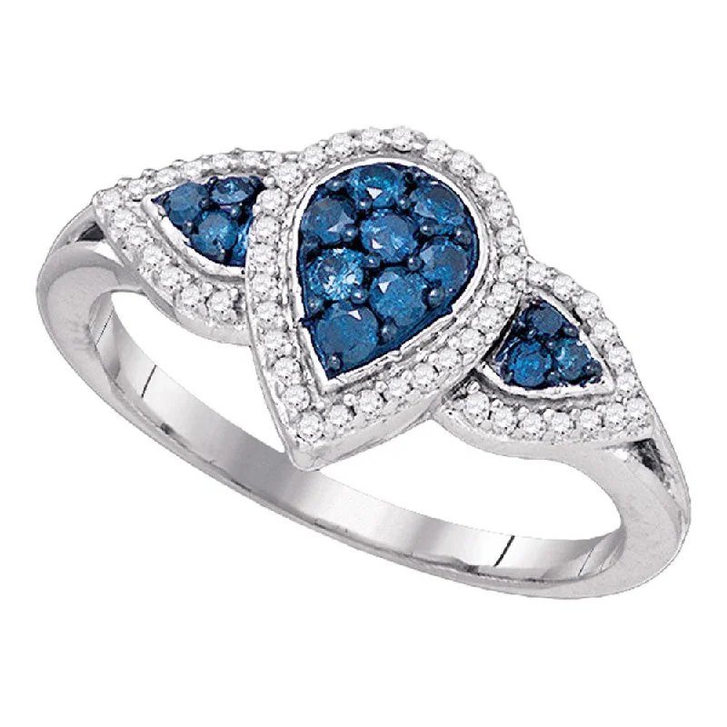 Shimmering citrine ring-10kt White Gold Womens Round Blue Color Enhanced Diamond Teardrop Cluster Ring 1/2 Cttw