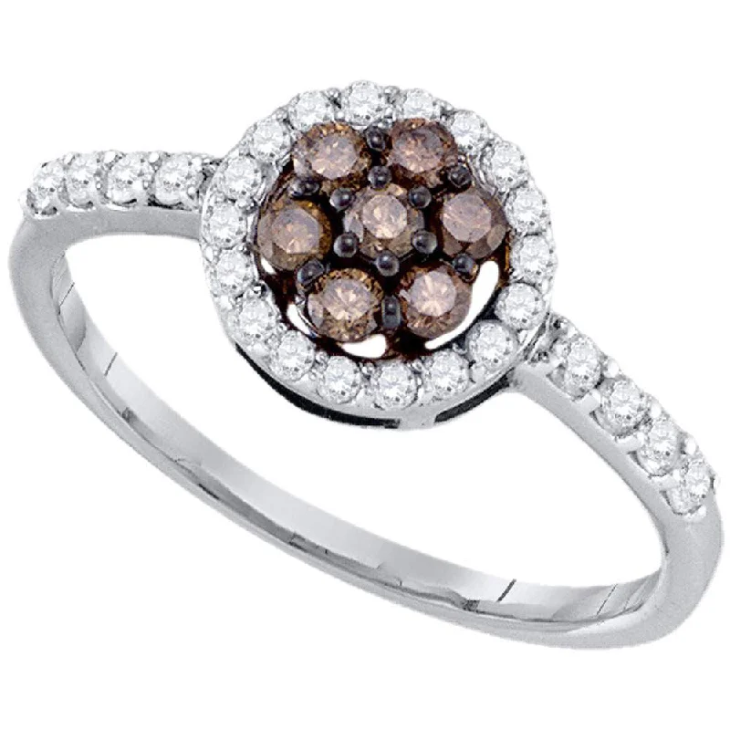 Shimmering amethyst ring-10kt White Gold Womens Round Brown Diamond Cluster Ring 1/2 Cttw