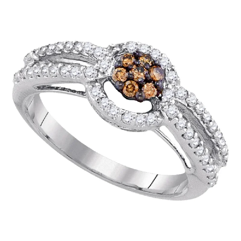 Curled rim ring-10kt White Gold Womens Round Brown Diamond Cluster Ring 1/2 Cttw