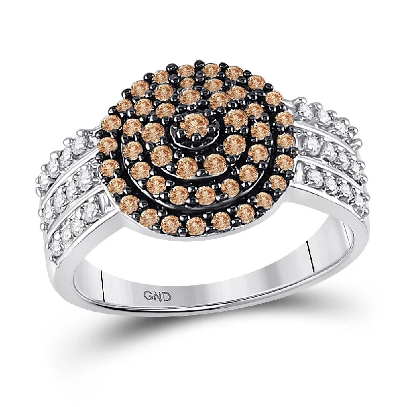 Satin granite ring-10kt White Gold Womens Round Brown Diamond Concentric Cluster Ring 3/4 Cttw