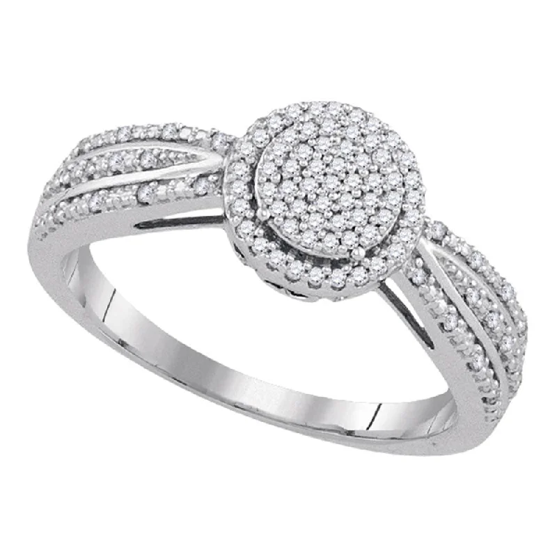 Pine cluster ring-10kt White Gold Womens Round Diamond Circle Cluster Ring 1/5 Cttw