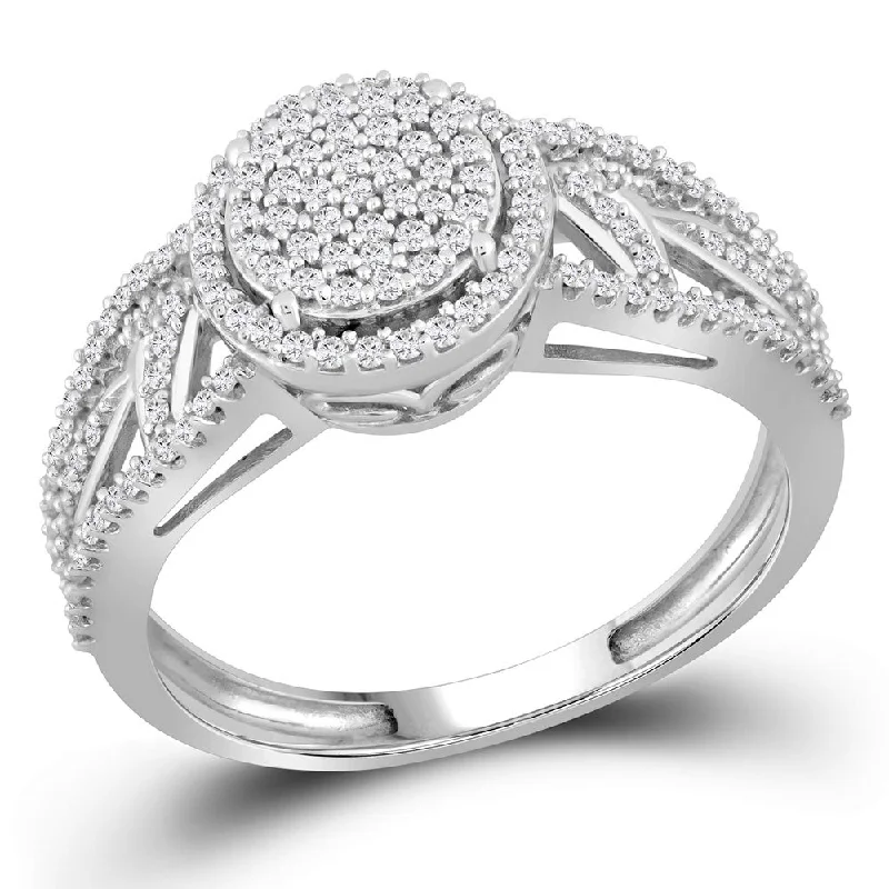 Divided shank ring-10kt White Gold Womens Round Diamond Circle Cluster Ring 3/8 Cttw