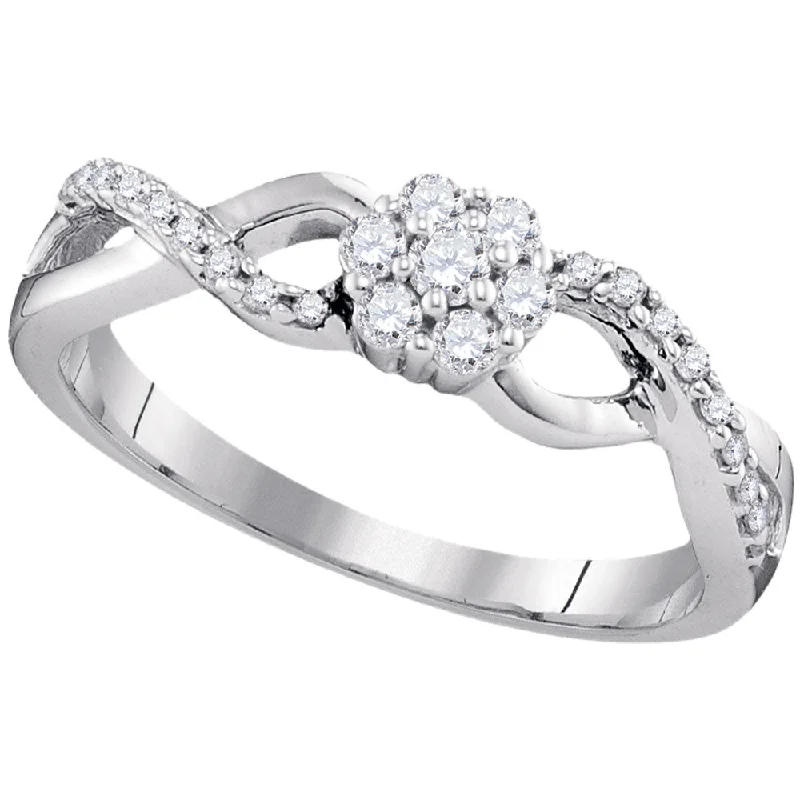 Bold tier ring-10kt White Gold Womens Round Diamond Cluster Ring 1/4 Cttw