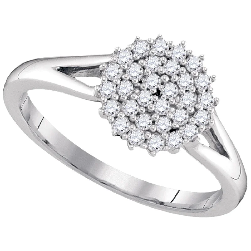 Stem-twist ring-10kt White Gold Womens Round Diamond Concentric Circle Cluster Ring 1/3 Cttw