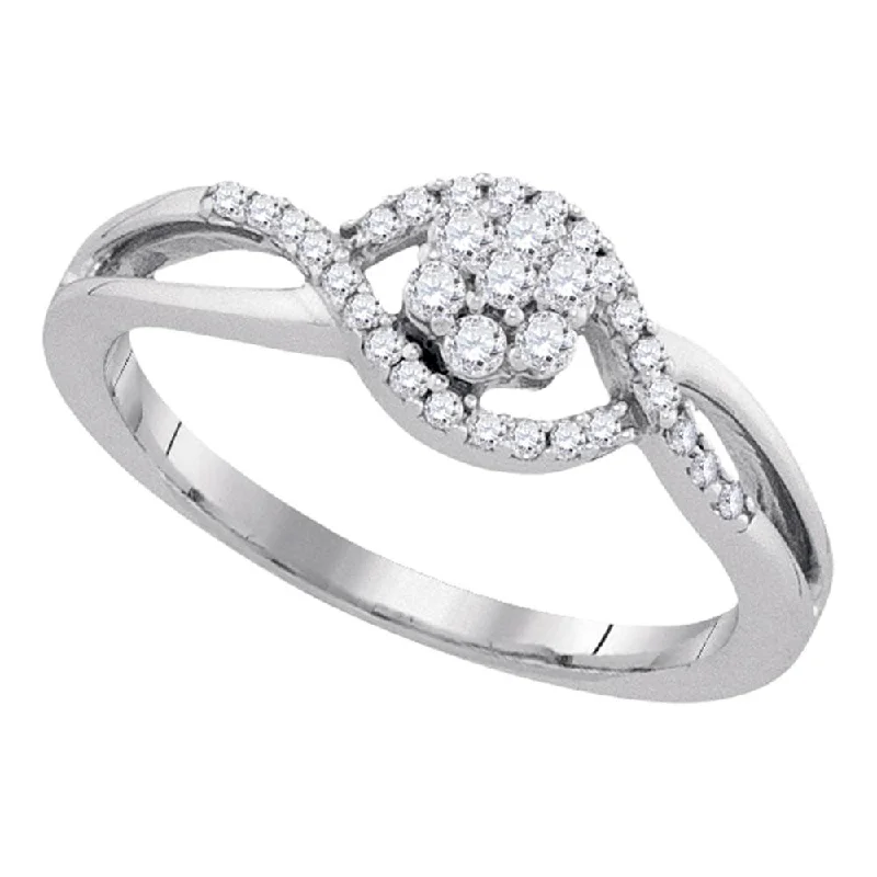 Slim diamond ring-10kt White Gold Womens Round Diamond Flower Cluster Twist Swirl Ring 1/4 Cttw