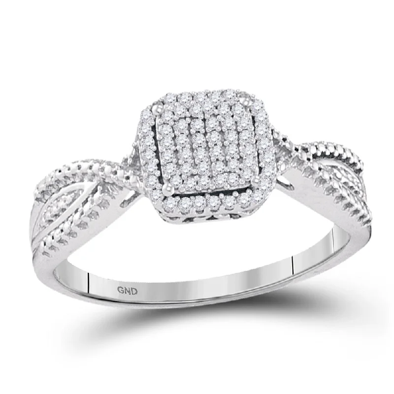 Lined band ring-10kt White Gold Womens Round Diamond Square Cluster Ring 1/6 Cttw