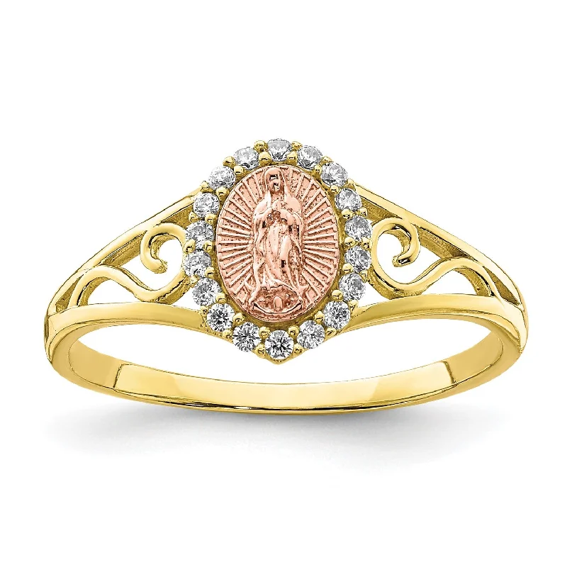 Shimmering minimalist ring-10KT Yellow and Rose Gold Cubic Zirconia Guadalupe Ring; Size 8