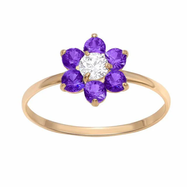 Coiling twist ring-10KT Yellow Gold Amethyst Childrens Birthstone Flower Ring; Size 3