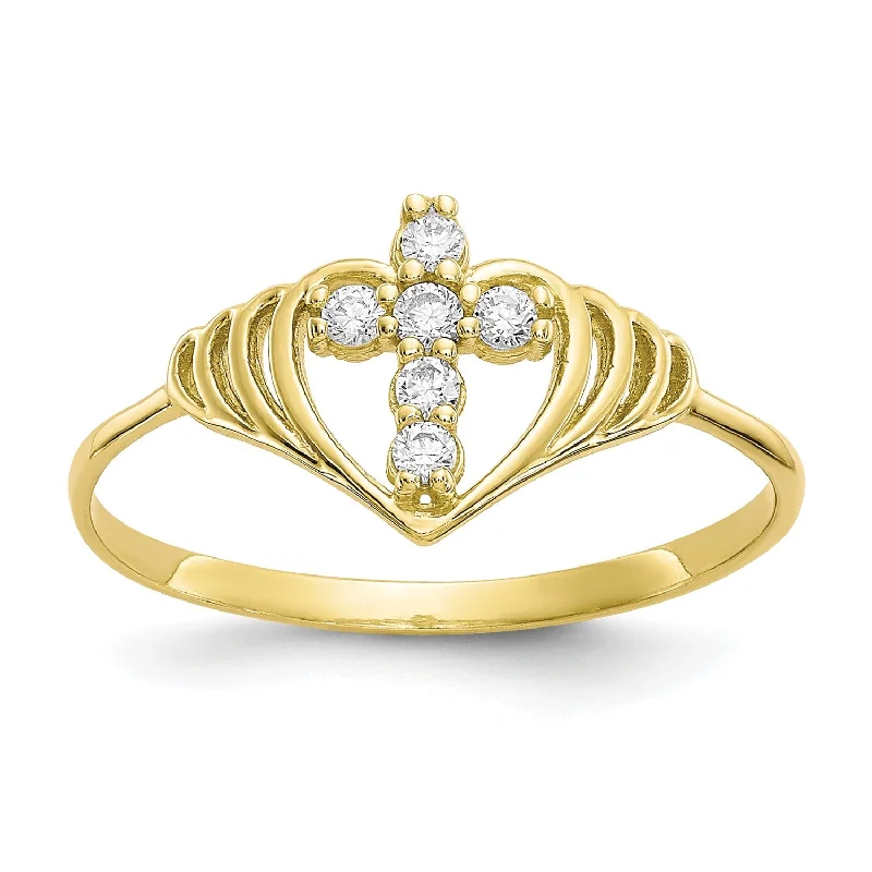 Glossy platinum ring-10KT Yellow Gold Cubic Zirconia Cross Ring; Size 6