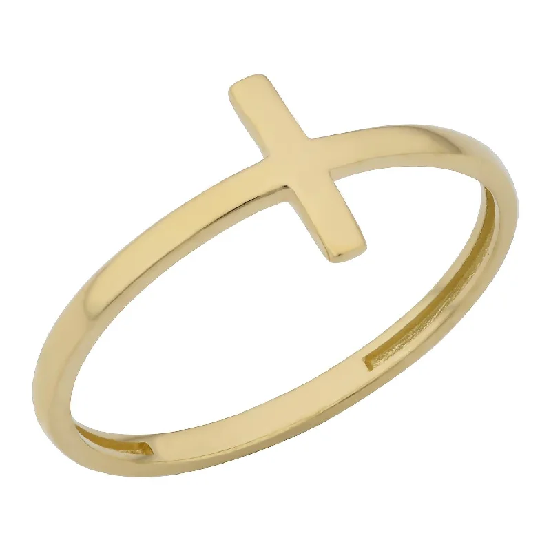 Tide effect ring-10KT Yellow Gold Fashion Cross Ring