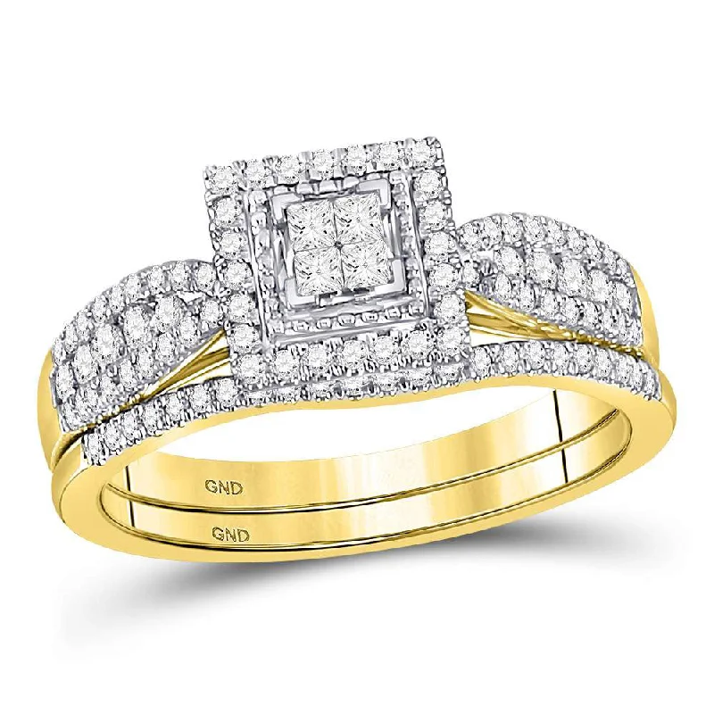 Shimmering ruby ring-10kt Yellow Gold Princess Diamond Bridal Wedding Ring Band Set 1/2 Cttw