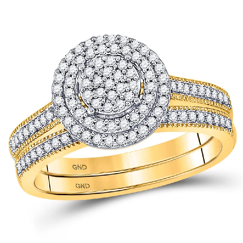 Tide effect ring-10kt Yellow Gold Round Diamond Cluster Bridal Wedding Ring Band Set 1/3 Cttw