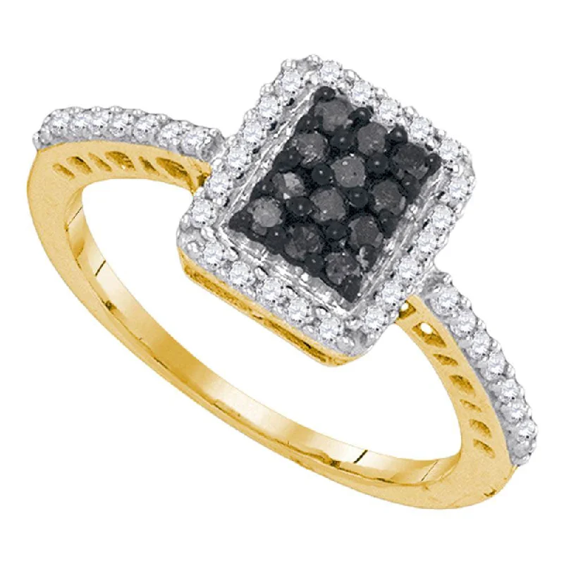 Glimmering gem ring-10kt Yellow Gold Womens Round Black Color Enhanced Diamond Cluster Ring 1/2 Cttw