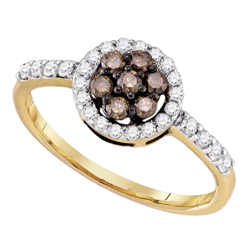 Subtle filigree ring-10kt Yellow Gold Womens Round Brown Diamond Cluster Ring 1/2 Cttw