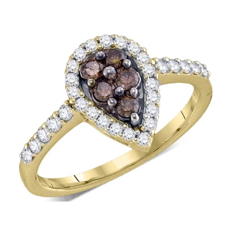 Glimmering gem ring-10kt Yellow Gold Womens Round Brown Diamond Cluster Ring 1/2 Cttw