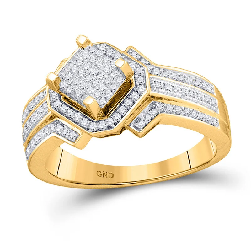 Welded gold ring-10kt Yellow Gold Womens Round Diamond Diagonal Square Frame Cluster Ring 3/8 Cttw