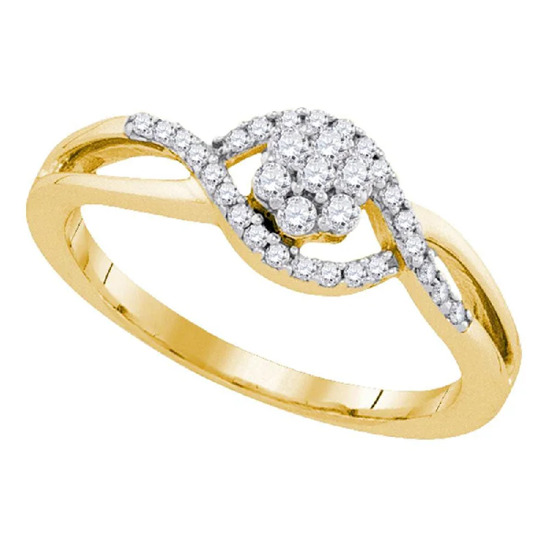 Optic ring-10kt Yellow Gold Womens Round Diamond Flower Cluster Twist Swirl Ring 1/4 Cttw