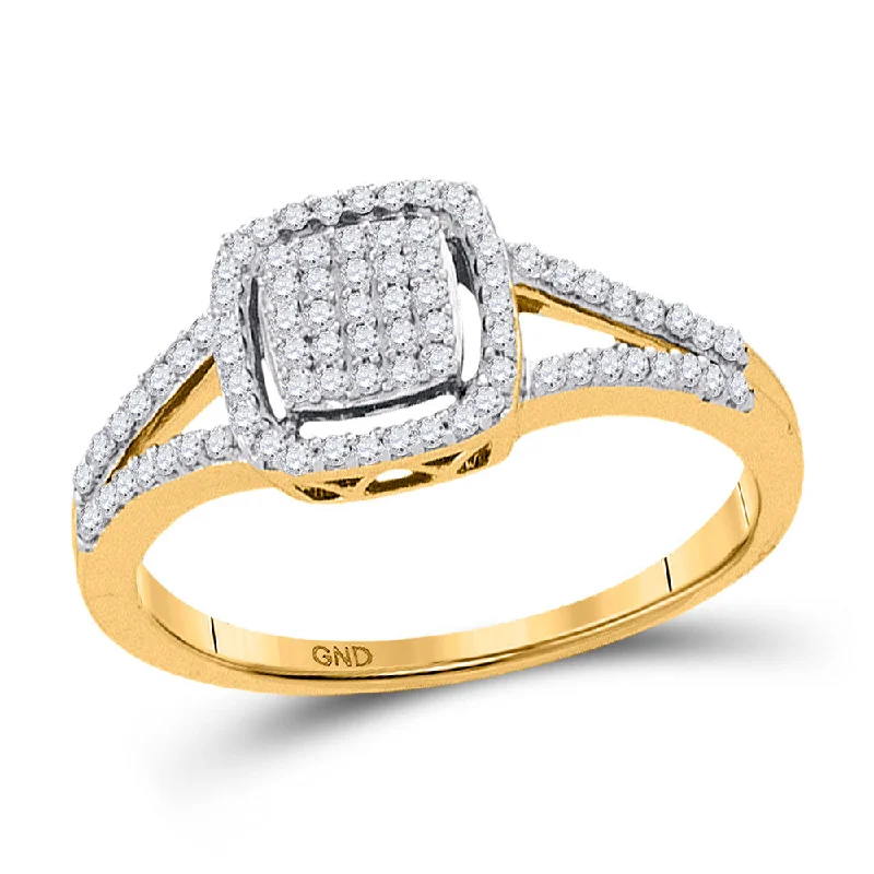 Glinting silver ring-10kt Yellow Gold Womens Round Diamond Square Cluster Split-shank Ring 1/4 Cttw