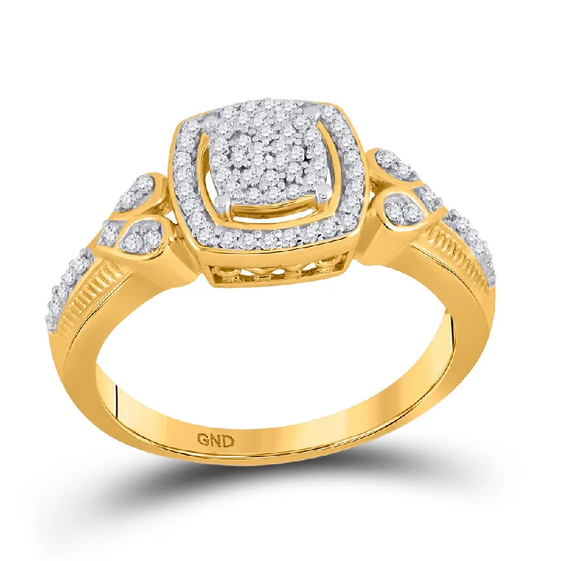 Carved gem ring-10kt Yellow Gold Womens Round Diamond Square Halo Cluster Ring 1/5 Cttw