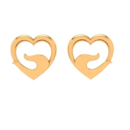 Rustic finish earrings-14k Gold Heart Earring For Everyday Wear