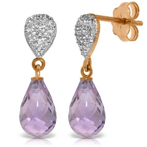 Deep-set earrings-14K Solid Rose Gold Diamond & Amethyst Jewelry Earrings