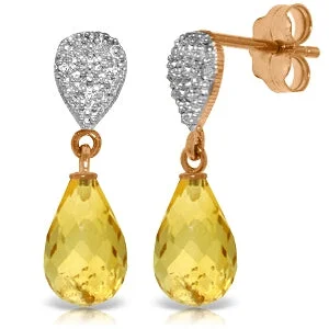 Arced gem earrings-14K Solid Rose Gold Diamond & Citrine Jewelry Earrings