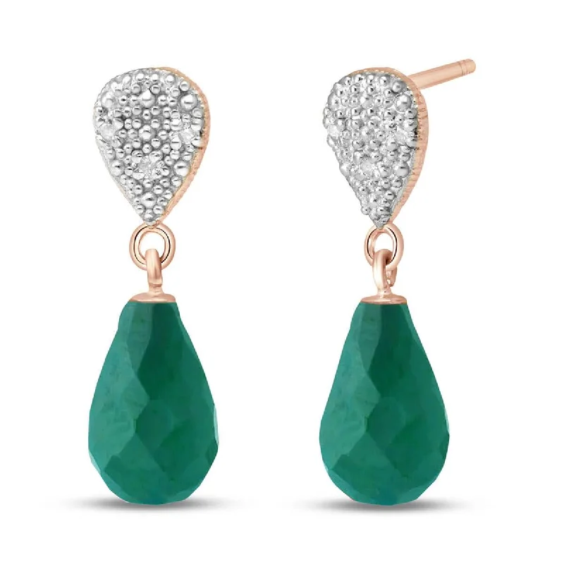 Carved pattern earrings-14K Solid Rose Gold Diamond & Emerald Earrings