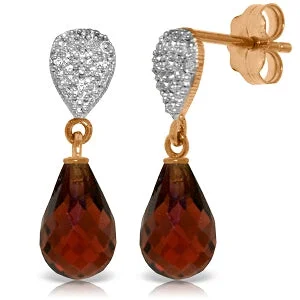 Textured iron earrings-14K Solid Rose Gold Diamond & Garnet Genuine Earrings